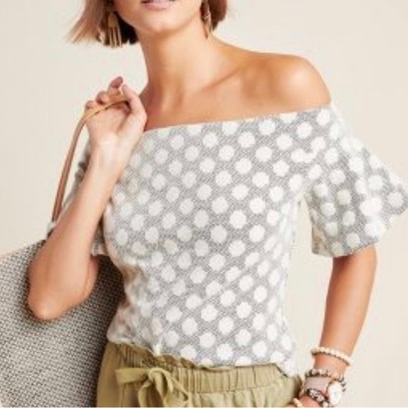 Anthropologie Tops - NWT Anthropologie eri + ali polka dot top off shoulder, size Medium